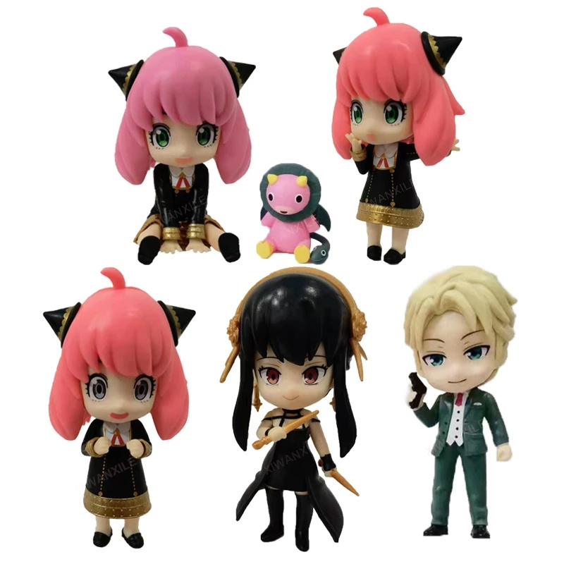 2 Styles New 6pcs/set Spy X Family PVC Anya Loid Yor Forger Chibi Anua Anime Figure with Base Figurine Model Toy for Kids