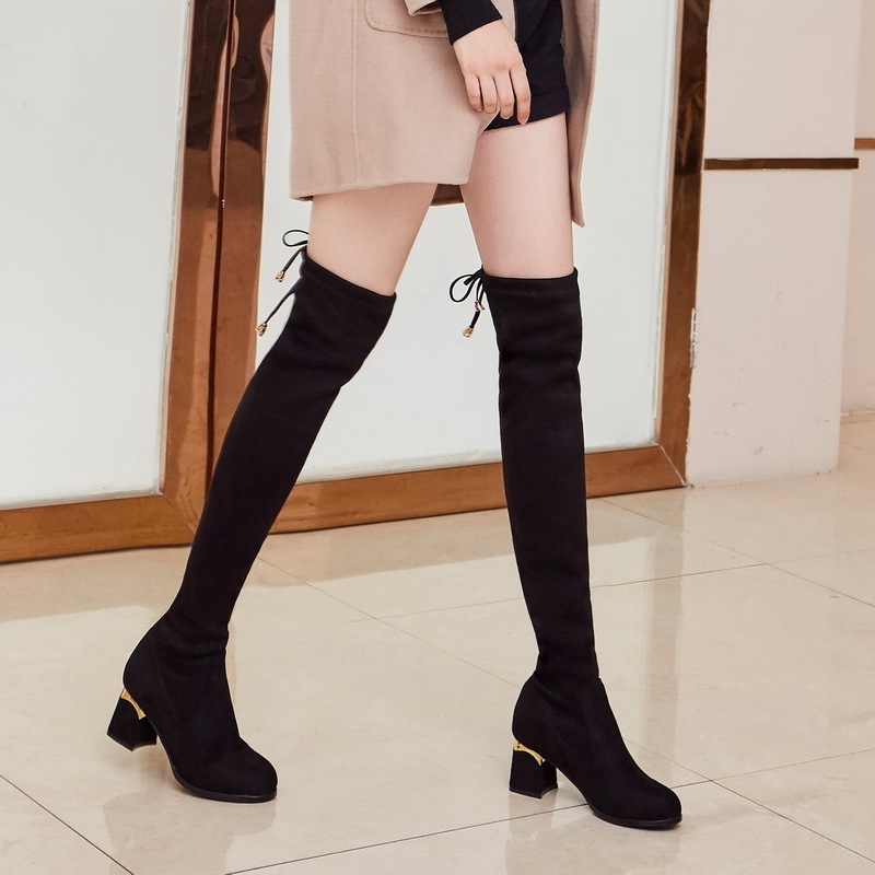 2021 New Over the Knee High Boots in Black Faux Suede for Women High Heels Shoes Long Boots Botas De Mujer