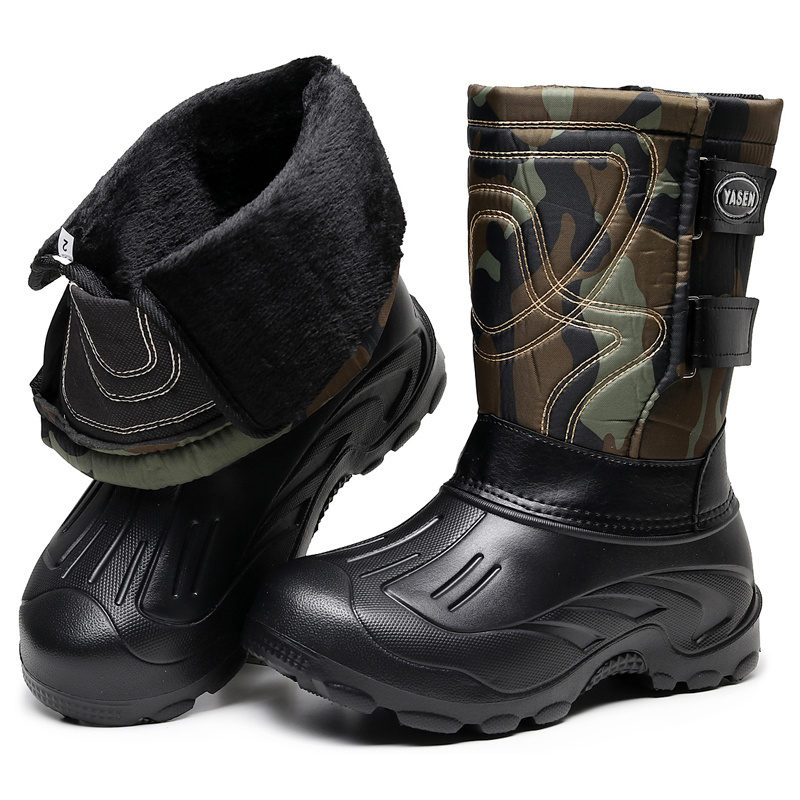 Wholesale men's waterproof outdoor snow boots mid-tube liner plus velvet plus cotton fishing boots