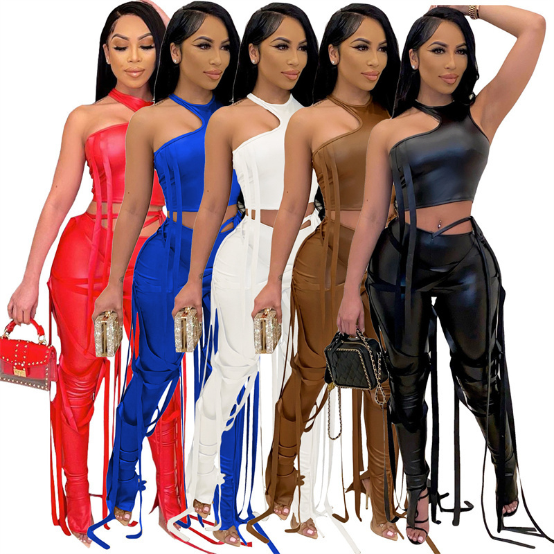 2024 Summer Trendy Clothes Sexy Two Piece 2 Piece Set Set Women Clothing Street Leather Pants Women Club Outfits for Women Sexy