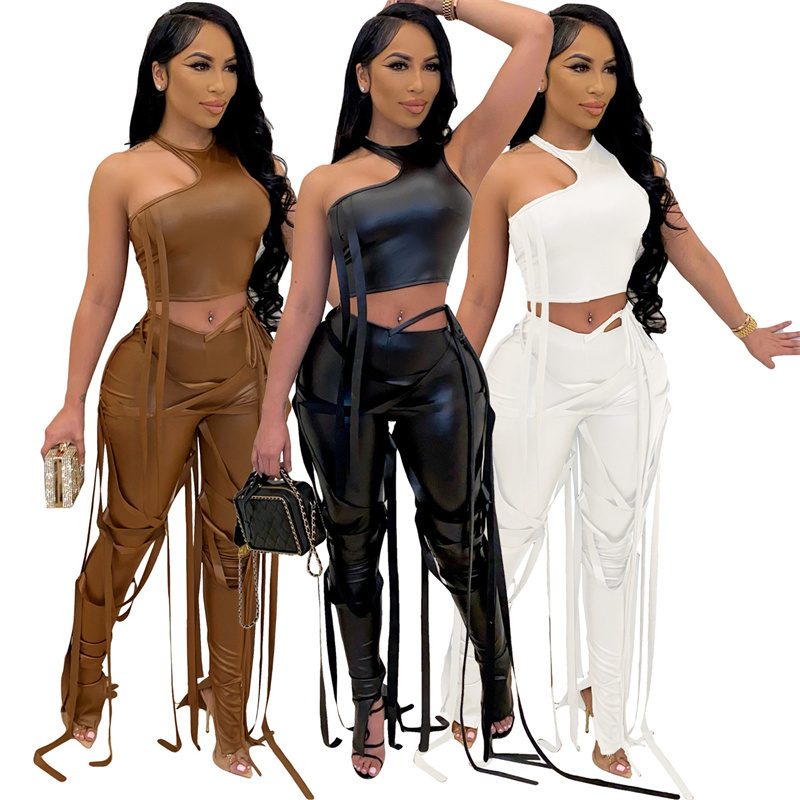 2024 Summer Trendy Clothes Sexy Two Piece 2 Piece Set Set Women Clothing Street Leather Pants Women Club Outfits for Women Sexy