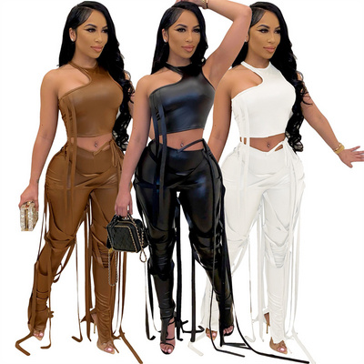 2 piece leather outfit best sale