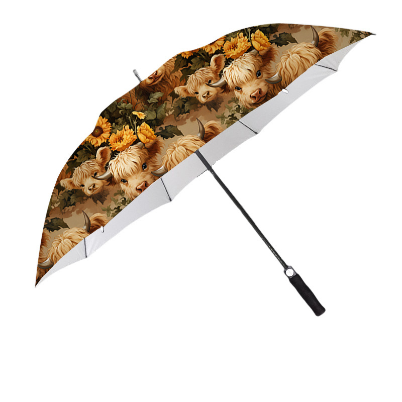 Custom Design Sunflower Highland Cow Umbrella For Daily Use