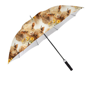 Custom Design Sunflower Highland Cow Umbrella For Daily Use