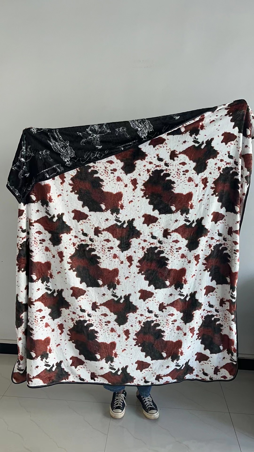 Western Style Cow Aztec Thickened Double-Sided Printing Flannel Blanket Supports Customization