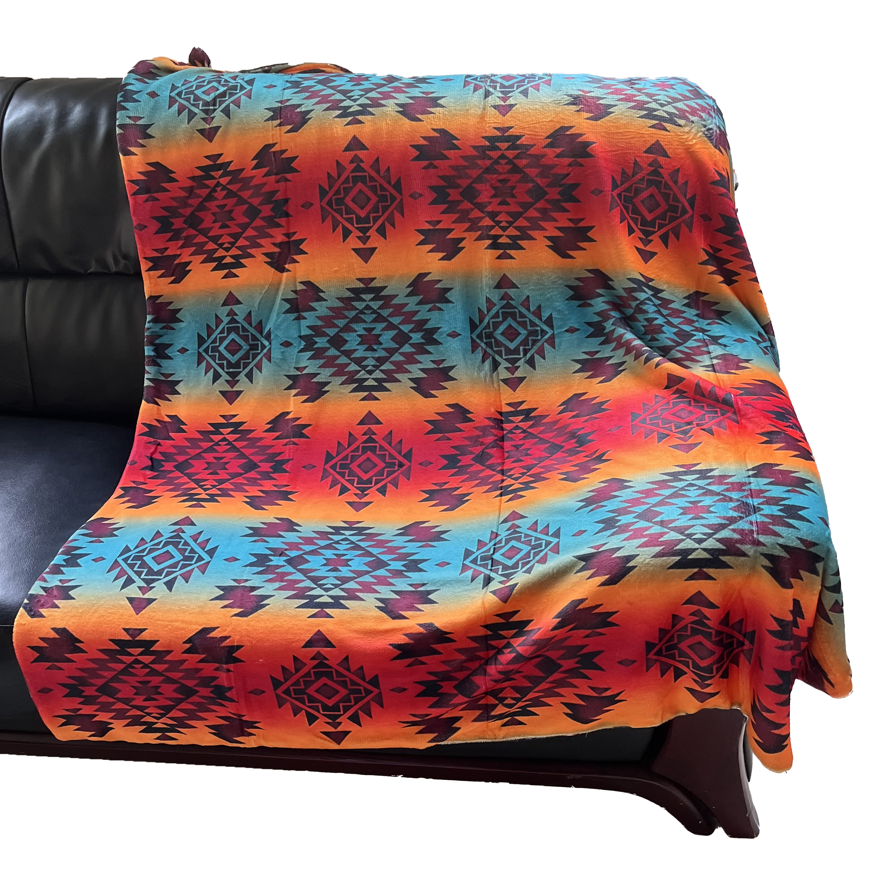 Wholesale Personalized Customization Western Style Cow Print Aztec Cactus Double Sided Printed Flannel Blanket