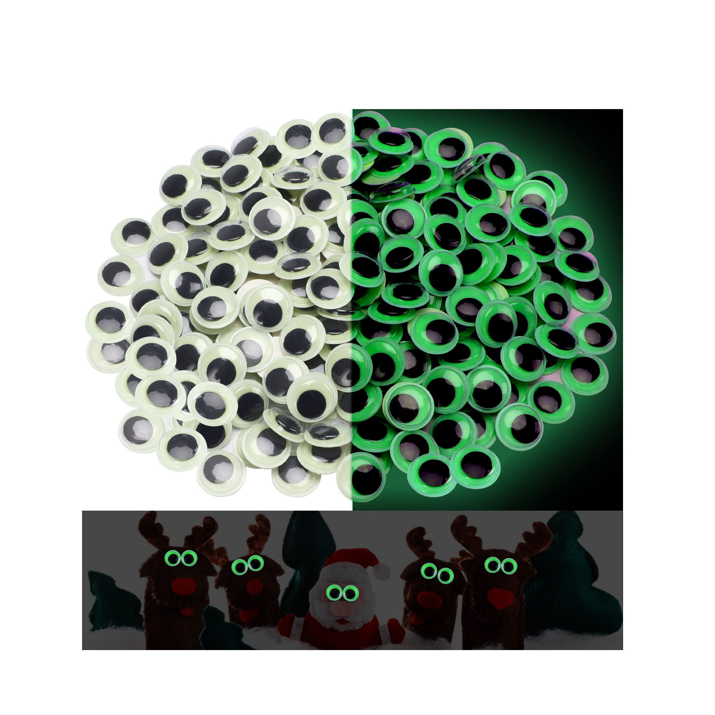 Glow in The Dark Googly Wiggle Eyes Self Adhesive Luminous Google Eyes for Crafts Sticker 8mm Sparkle Colored Googly Eyes