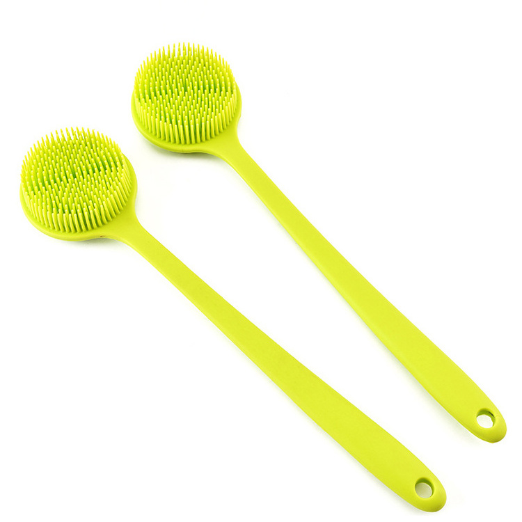 Soft Long Stick Handle Massage Exfoliating Scrubber Cleaning Double Sided Back Silicone Bath Body Brush for Shower