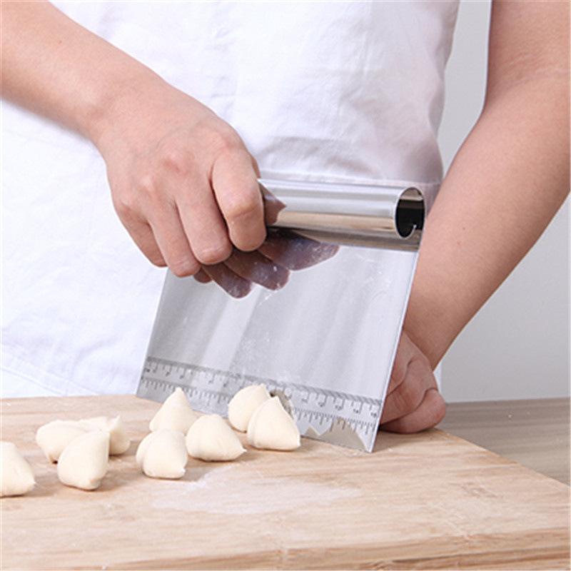 Pro Dough Pastry Scraper Cutter Chopper 430 Stainless Steel Mirror Polished with Measuring Scale Multipurpose Cake Pizza Cutter