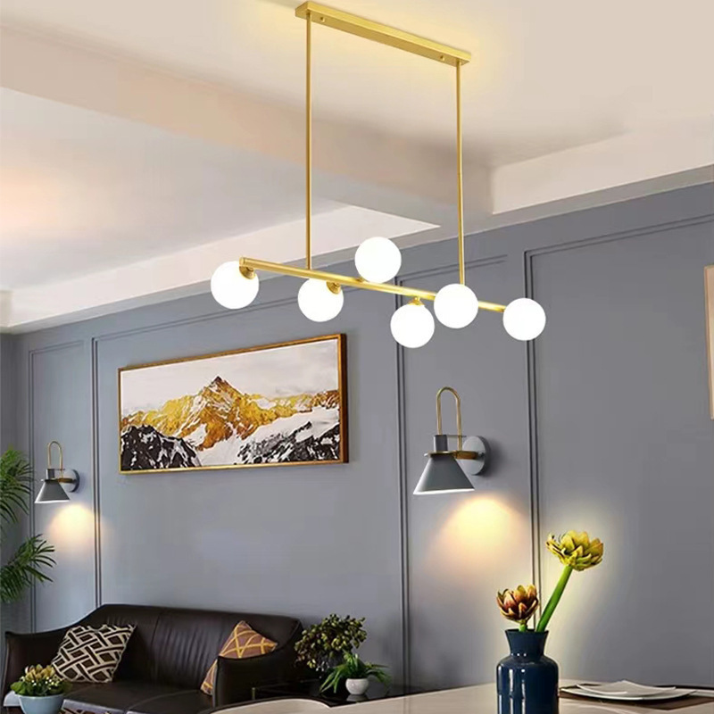 Modern Gold Chandelier Island Light Fixtures,8-Lights Milk Glass Globes Linear Hanging Pendant Lighting for Kitchen Island