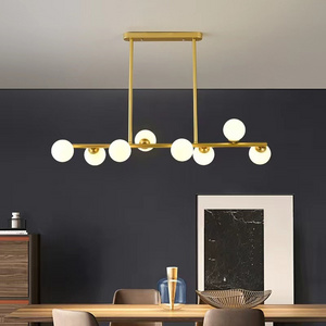 Modern Gold Chandelier Island Light Fixtures,8-Lights Milk Glass Globes Linear Hanging Pendant Lighting for Kitchen Island