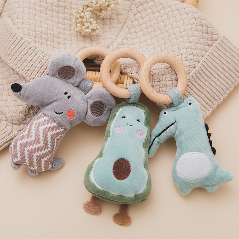 Cute Baby Crib Stroller Toy Rabbit Bunny Bear Soft Plush infant Doll Mobile Bed Pram kid Animal Hanging Ring