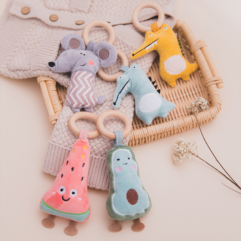 Cute Baby Crib Stroller Toy Rabbit Bunny Bear Soft Plush infant Doll Mobile Bed Pram kid Animal Hanging Ring