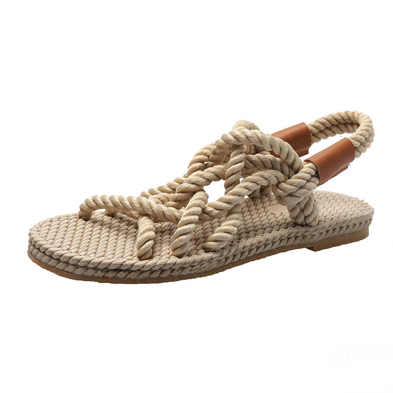 Summer new Korean version of flat hemp rope female sandals students casual fashion foreign trade beach sandals