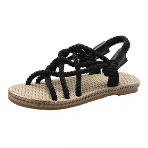 Summer new Korean version of flat hemp rope female sandals students casual fashion foreign trade beach sandals