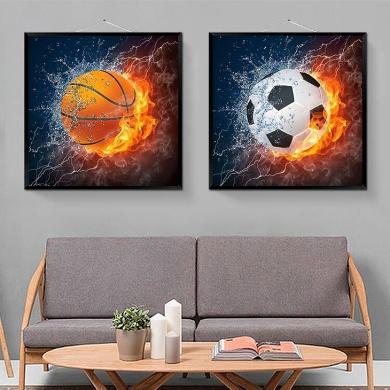 Diamond Painting Kit Football Baskeaball Wall Art Round Drill Diamond Painting Kit for Adults