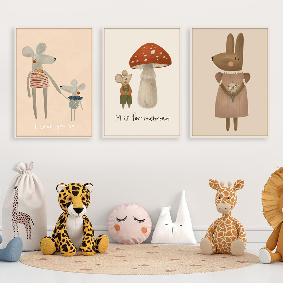 Kids Canvas Wall Art Prints Colourful Animals Wall Decor Picture Painting for Baby Room Bedroom Nursery Decor