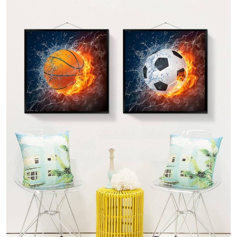 Diamond Painting Kit Football Baskeaball Wall Art Round Drill Diamond Painting Kit for Adults