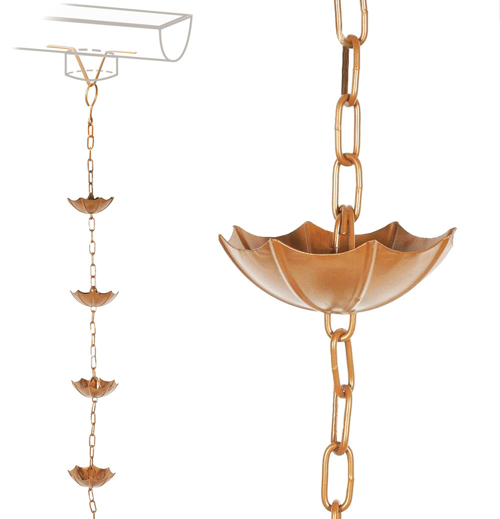 Metal umbrella rain chain with hanging hook and gutter adapter  copper rain chain gutter rain chain