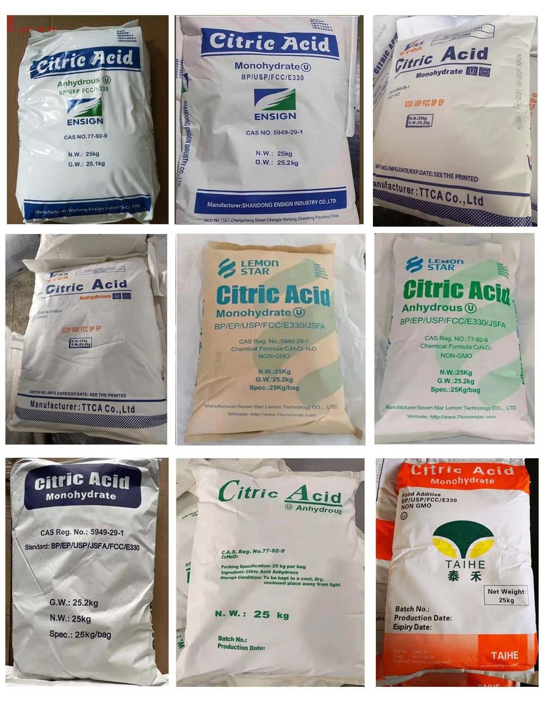 citric acid food grade including citric acid monohydrate and citric acid anhydrous