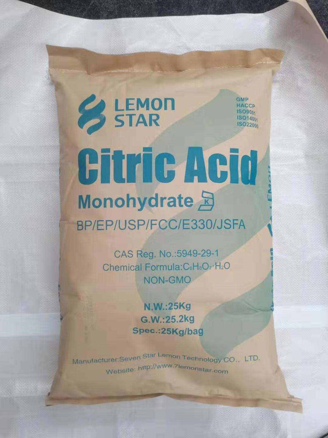 China factory bulk price 25kg bag BP USP FCC TTCA Ensign Citric Acid Monohydrate Anhydrous food grade citric acid powder