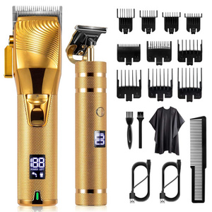 Customized Logo Professional Hairdresser Clipper Vintage T9 Metal Body Gold Hair Trimmer Men Grooming Set