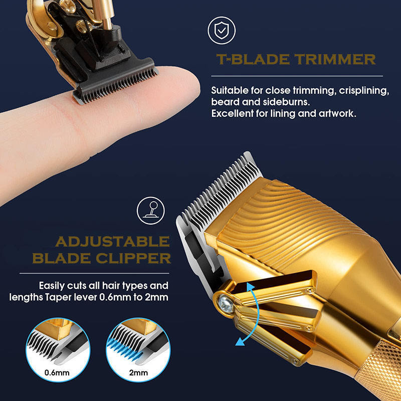 Customized Logo Professional Hairdresser Clipper Vintage T9 Metal Body Gold Hair Trimmer Men Grooming Set