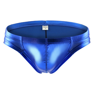 Men Glossy Low Rise Briefs Lingerie Underwear Wet Look Patent Leather Elastic Waistband Underpants Underwear Briefs