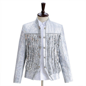 Mens Performance uniform male singer dress stage performance choir sequins LED lights, bar cool trendy suit jacket