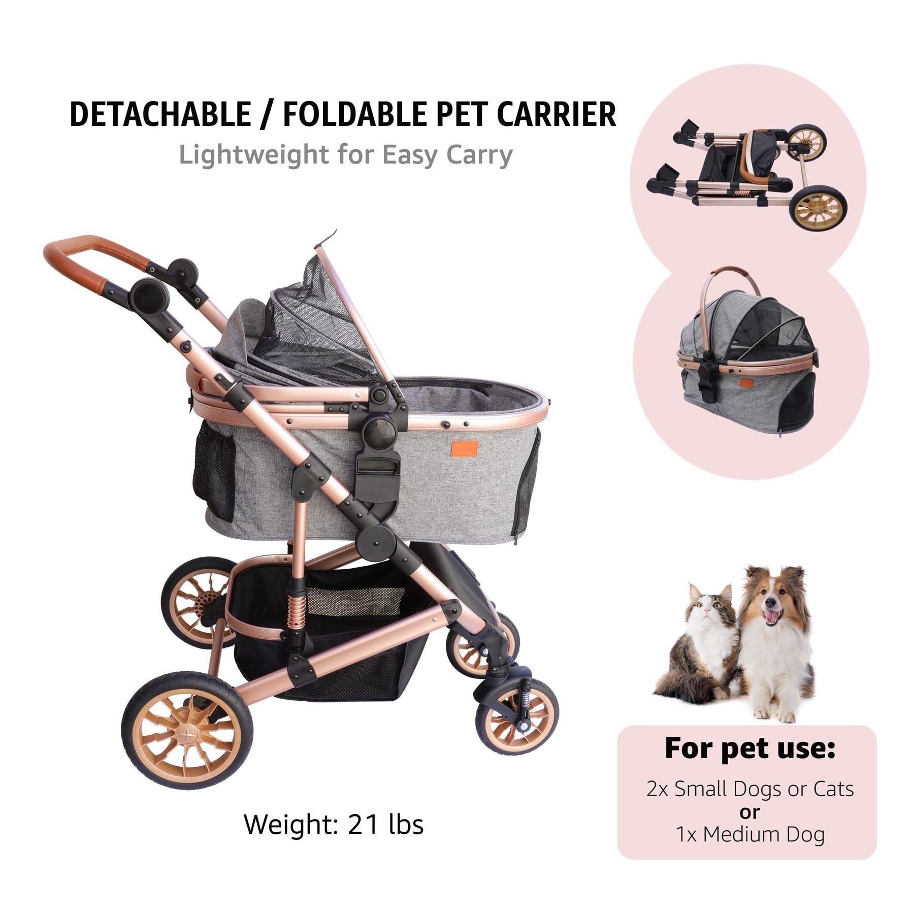 Pet Stroller for Small Dogs, Cats - Portable Teddy Cart for Activities Pet Stroller Outdoor for dogs