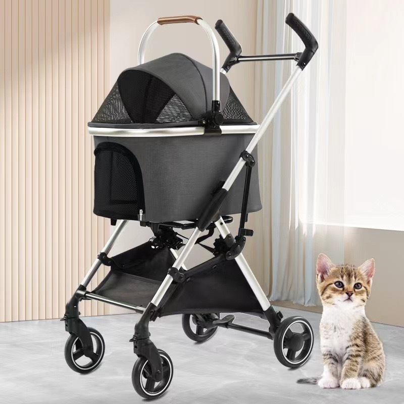 4 Wheels Pet Stroller Dog Cat Cage Jogger Stroller for Medium Small Dogs Cats Travel Folding