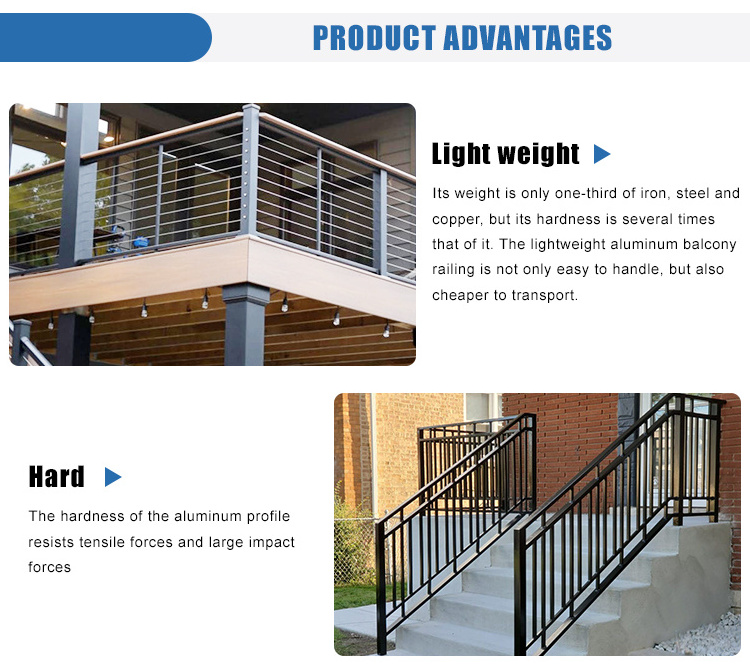 Custom Design Black Square Pipe Aluminum Balcony Railing Fence Aluminum Alloy Outdoor Picket Railing