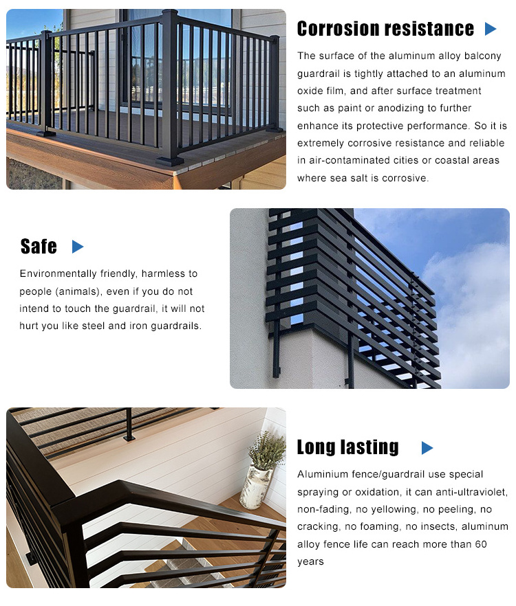 Custom Design Black Square Pipe Aluminum Balcony Railing Fence Aluminum Alloy Outdoor Picket Railing