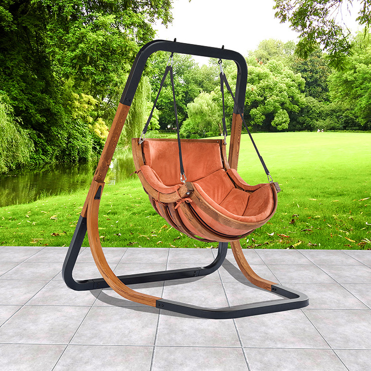 Guaranteed quality outdoor garden furniture wooden single trapezoid swing chair patio swings