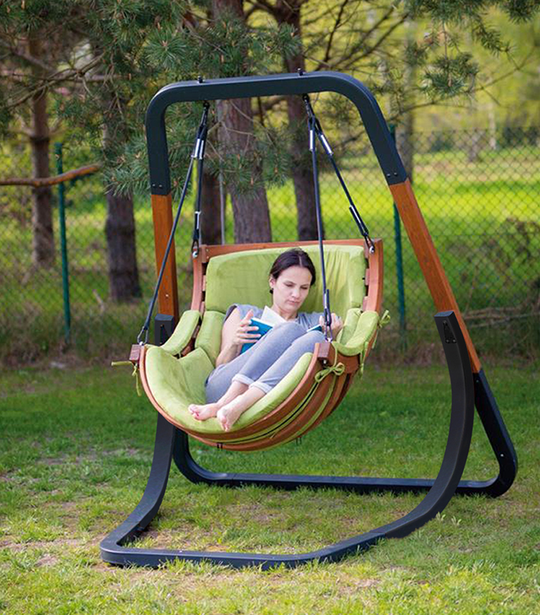 Guaranteed quality outdoor garden furniture wooden single trapezoid swing chair patio swings