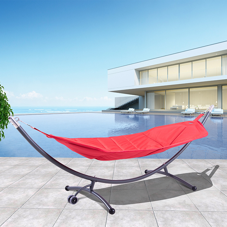 Low price camping swinging outdoor chair steel arc tube patio swing chair hammock stand with wheel