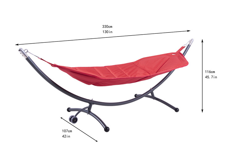 Low price camping swinging outdoor chair steel arc tube patio swing chair hammock stand with wheel