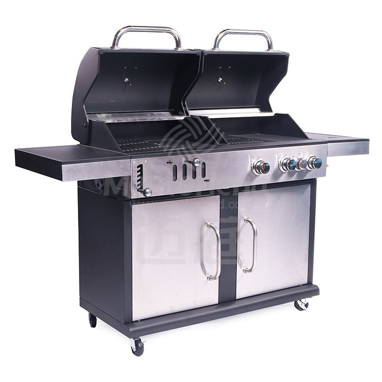 Professional manufacture stainless steel double fuel charcoal gas grill outdoor garden barbecue grill