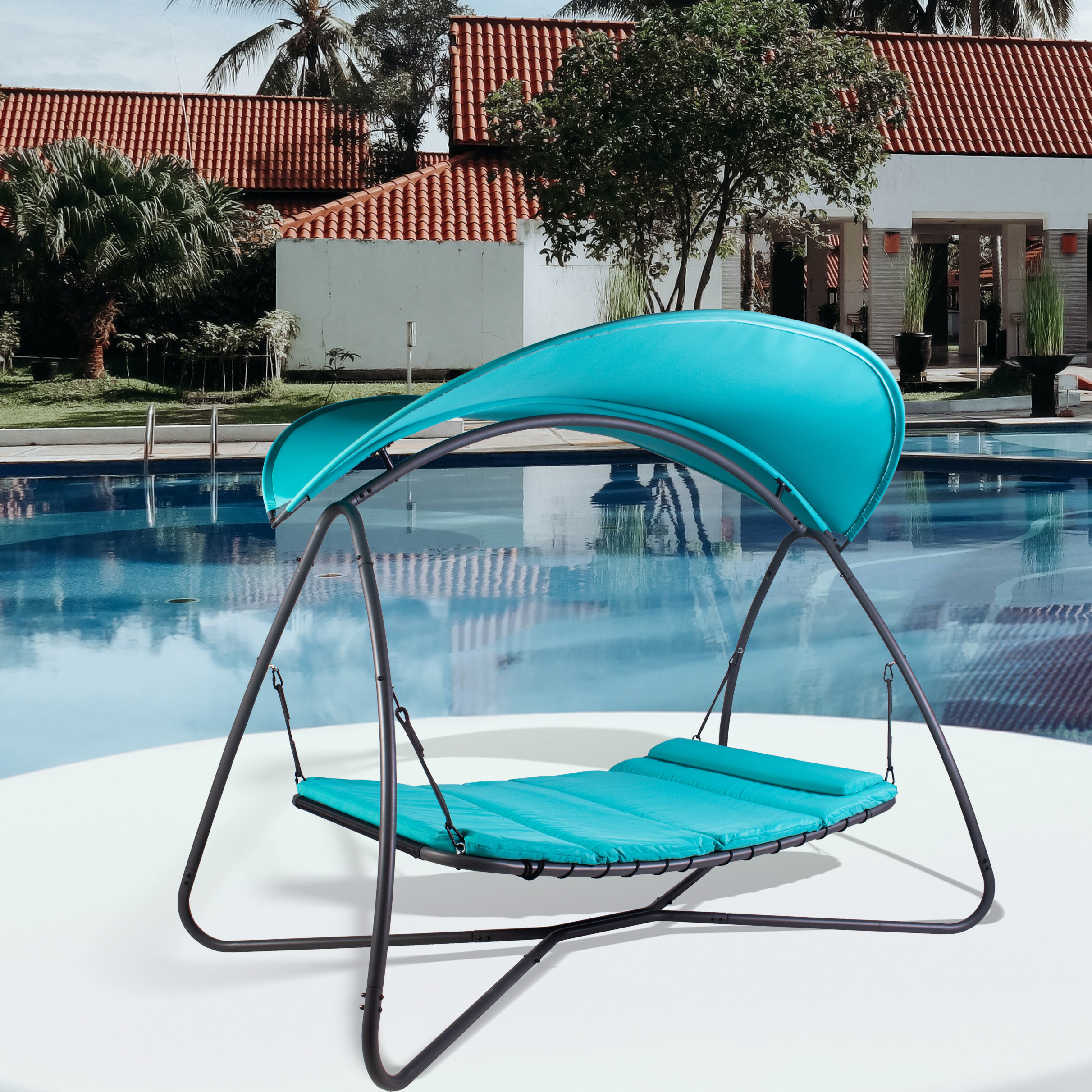 Outdoor Patio Garden Single Sunbed Canopy and Pillow Lounger Sofa Hammock