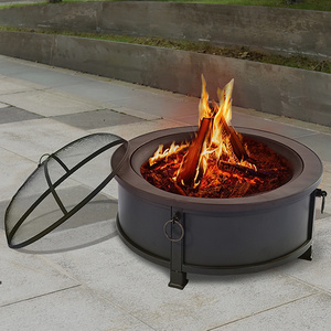 Outdoor patio metal Stainless steel aluminum round smokeless charcoal black garden firepit with lid