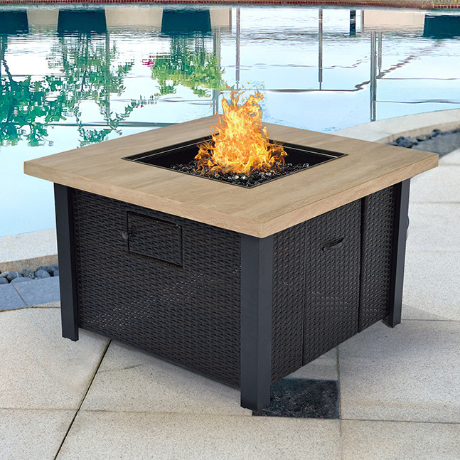 2023 New Fire Pit Gas Outdoor Table Fire Pit Stone Rattan Garden Gas Fire Pit