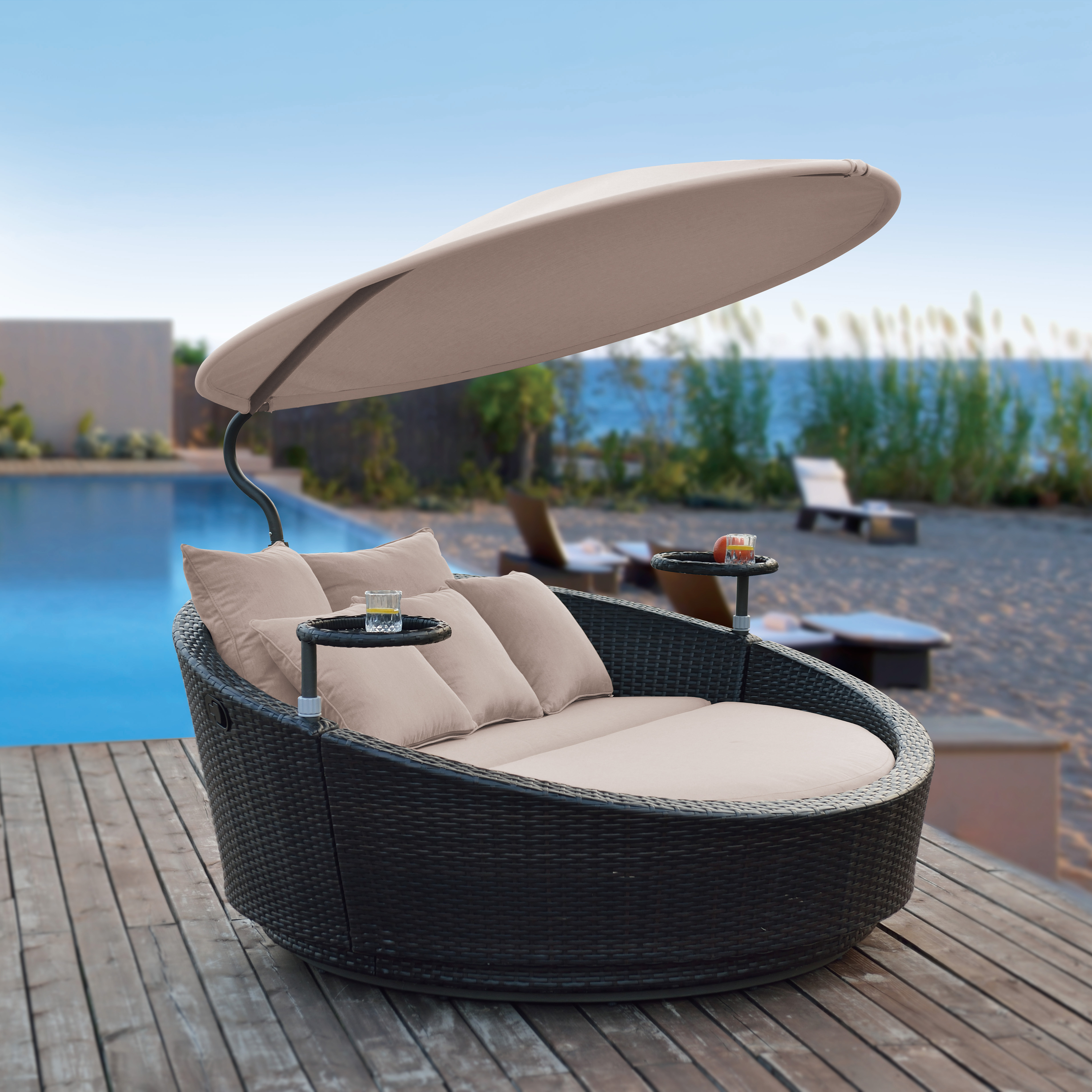 top quality outdoor hotel sunbed shell woven patio aluminum luxury garden furniture sunbed