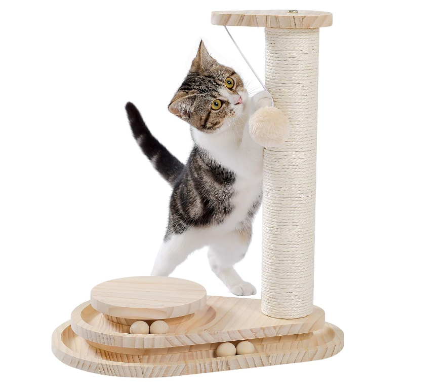 Cat grab board Cat grab, indoor kitten toy wooden ball track high grab post hanging ball interactive toy