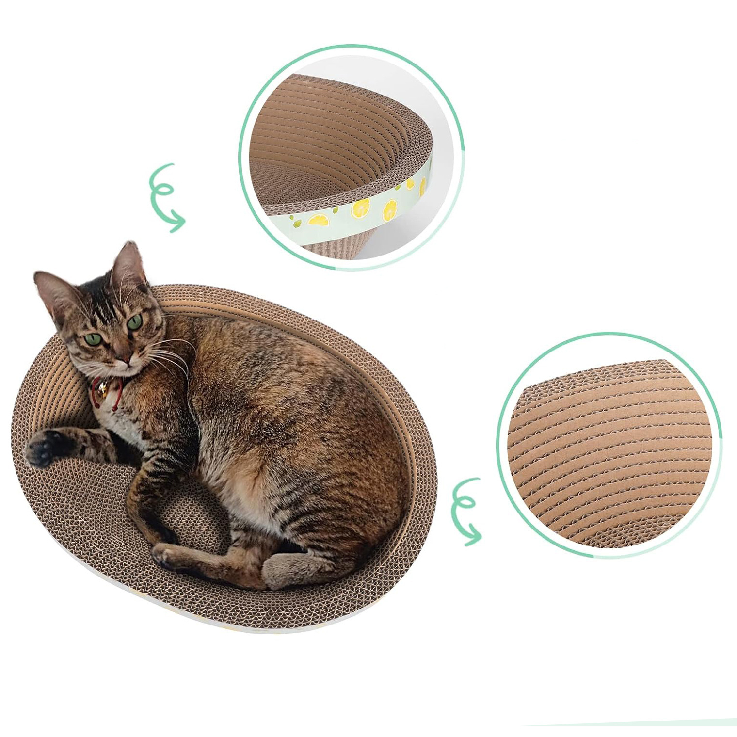 Oval Corrugated Cardboard Cat Scratching Board Bed Lounger for Indoor Cats