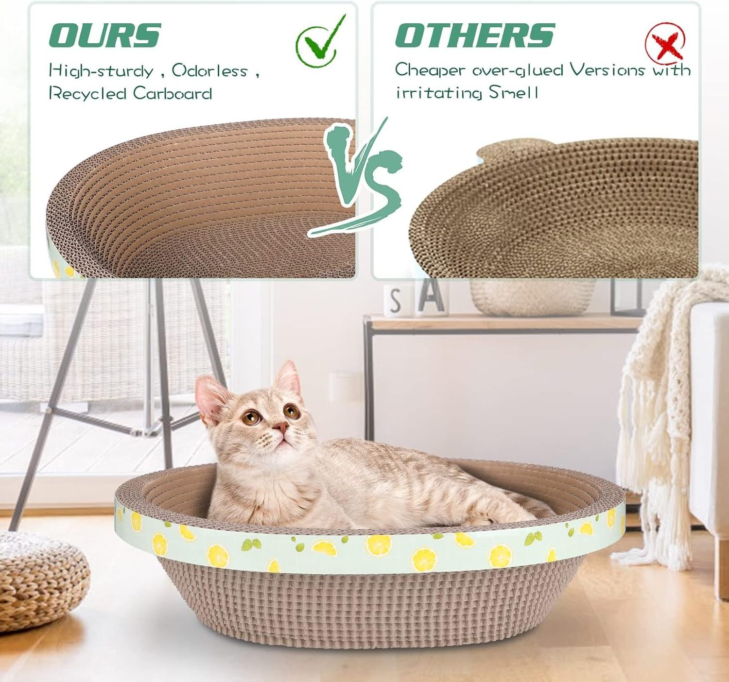 Oval Corrugated Cardboard Cat Scratching Board Bed Lounger for Indoor Cats