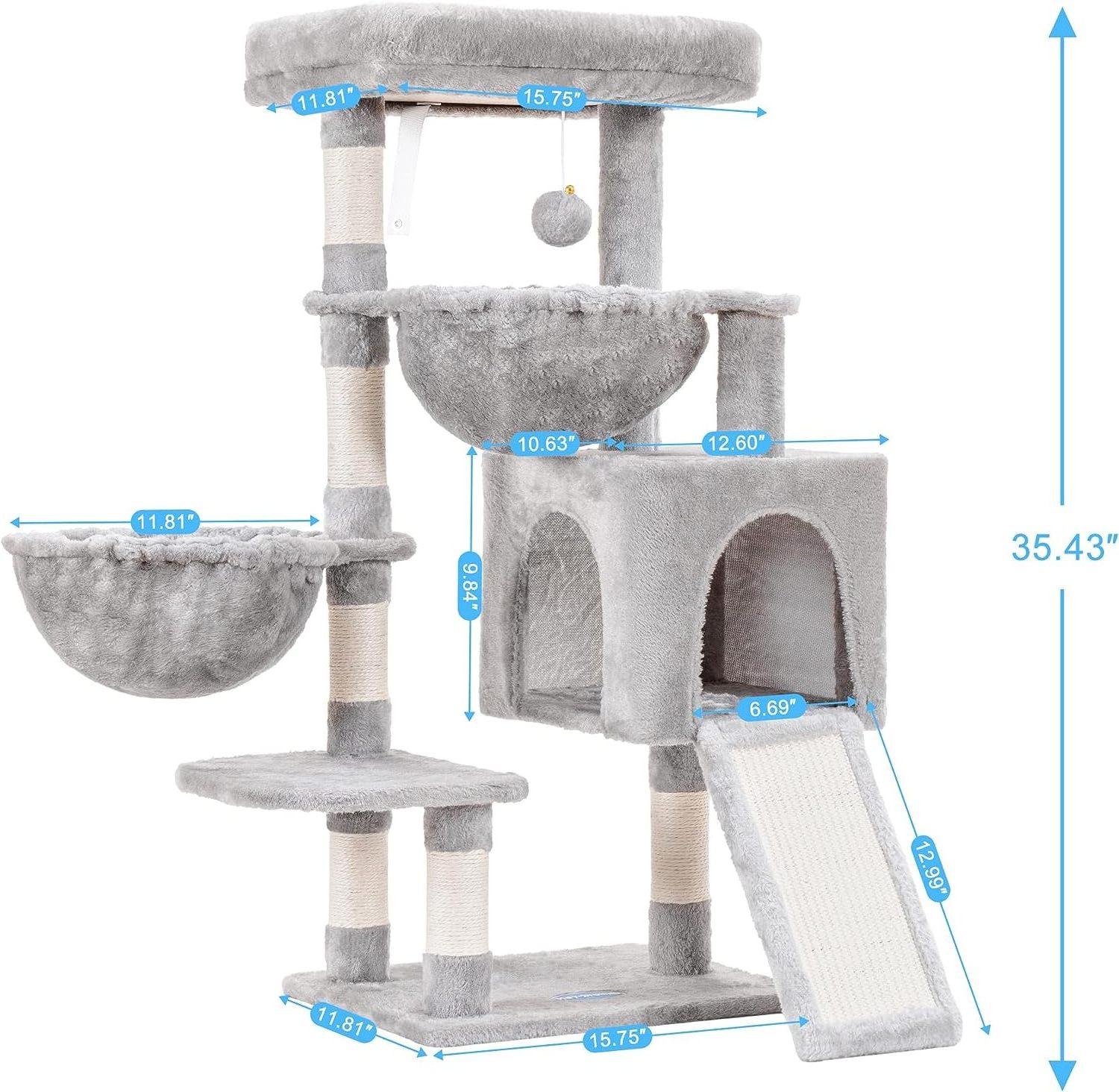 Meowlove Cat Tree, Indoor Cat Tower With Large Upholstered Bed, Sisal Scratching Post, And Large Scratching Pad