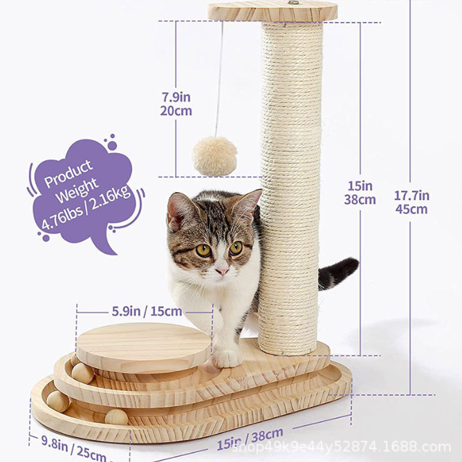 Cat grab board Cat grab, indoor kitten toy wooden ball track high grab post hanging ball interactive toy