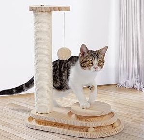 Cat grab board Cat grab, indoor kitten toy wooden ball track high grab post hanging ball interactive toy