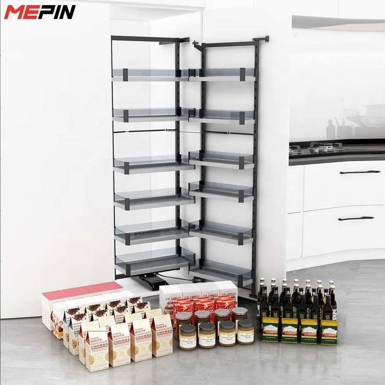 kitchen storage 6 tier Pull Out Pantry Cupboard Adjustable Height slide out Drawers And Shelves revolving Glass pantry