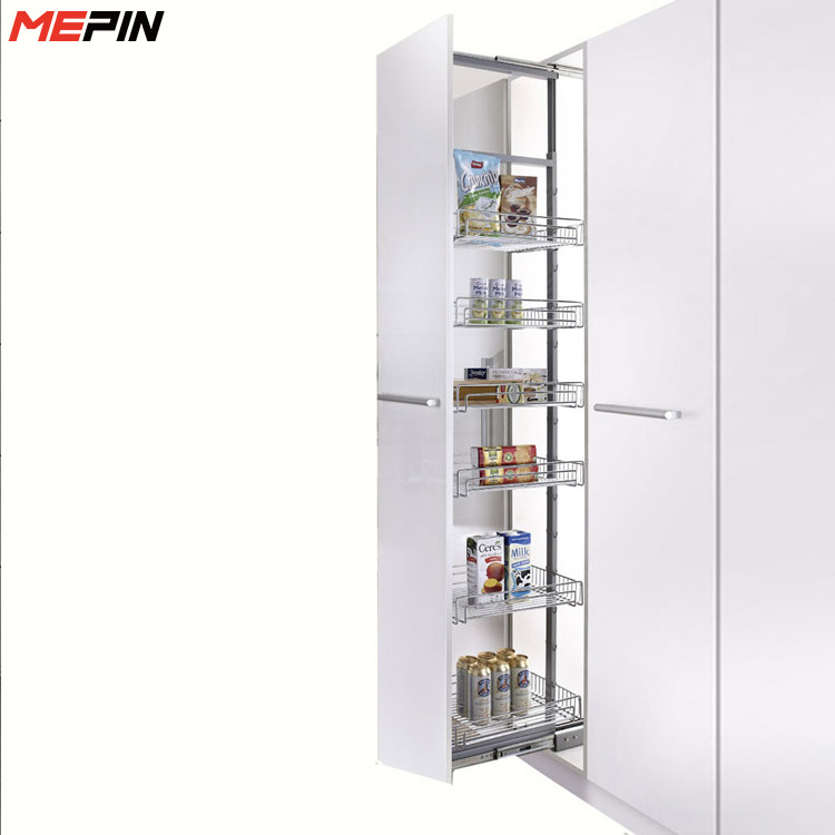 Pull Out Single Door Pantry Cabinet adjustable Height dispensa swing shelves glass basket  Quadra Tall Pull-out Pantry Unit